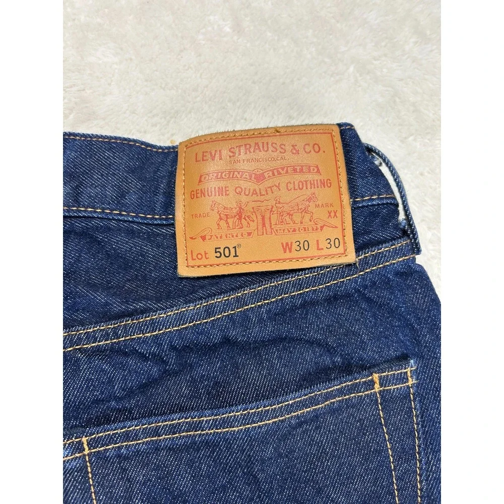 Levi's 501 Selvedge Straight Leg Jeans Mens 30x30 Navy Blue Button Fly (28x28)